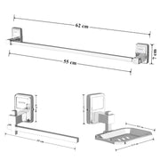 Plantex 304 Grade Stainless Steel Bathroom Accessories Set of 3 - Towel Hanger/Napking Holder/ Soap Holder for Bathroom - Darcy (Chrome)