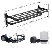 Plantex Towel Rack with Fix Towel Rod/Aluminium Folding Towel Bar/Single Soap Dish/Soap Holder/Tumbler Holder/Toothbrush Holder for Bathroom/Bathroom Accessories - Combo (Black)