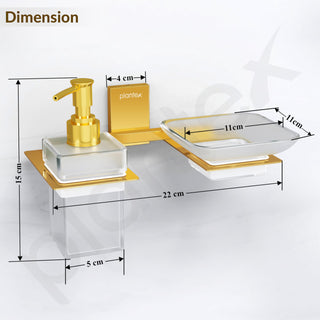 Plantex 304 Grade Stainless Steel Glass Soap Dish with Liquid Dispenser for Bathroom/Soap Stand/Glass Shampoo Dispenser/Bathroom Accessories - Pack of 1 (Crystal, PVD Gold)