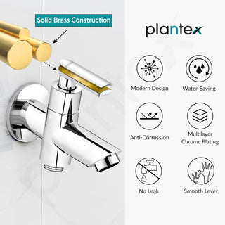 Plantex Pure Brass 2 in 1 Tap for Washing Machine with Water Saving Techonlogy Tap/Quarter Turn Water Tap with Brass Wall Flange & Teflon Tape-7 Year Warranty -(BAL-507-Chrome)