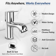 Plantex Pillar Tap for Bathroom with Water Saving Aerator and Brass Spindle/Wash Basin Tap with Teflon Tape/Single Lever Water Tap - (Rio-Chrome)