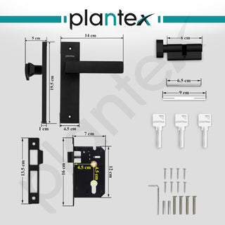 Plantex Main Door Lock/Mortise Lock for Door/6-Lever Lock Mechanism with 3 Years of Warranty - Robust Door Lock for Home with Brass Lock Body & Cylinder(8116 - DC-Black & Z-Black)