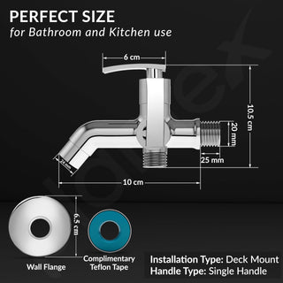 Plantex COL-1007 Pure Brass 2 in 1 Tap for Washing Machine with Water Saving Aerator /2-Way Bib Cock for Bathroom with Brass Wall Flange & Teflon Tape (Mirror-Chrome Finish)