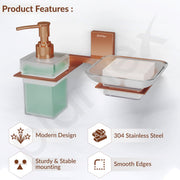 Plantex 304 Grade Stainless Steel Glass Soap Dish with Liquid Dispenser for Bathroom/Soap Stand/Glass Shampoo Dispenser/Bathroom Accessories - Pack of 1 (Crystal, PVD Rose Gold)