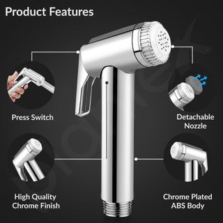 Plantex Jet Spray for Toilet/ABS Health Faucet with 1 Meter Shower Hose Pipe and Wall Hook/Health Faucet Set for Bathroom/Hand Gun for Toilet - (Jecquar, Chrome)