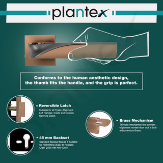 Plantex Triple Security Door Lock for Home/Main Door Lockset with 3 Years of Warranty/Mortise Locks for Door with Brass Lock Body & Cylinder(7086 - PVD Choco & Satin Black Matt)