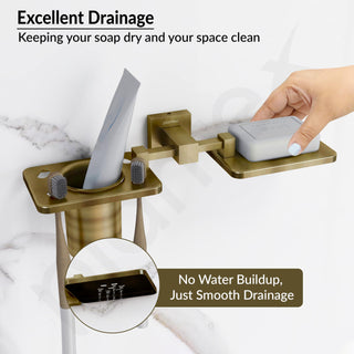 Plantex 304 Grade Stainless Steel 2in1 Soap Dish with Tooth Brush Holder/Soap Stand/Tumbler Holder/Bathroom Accessories - Wall Mount (Brass Antique)