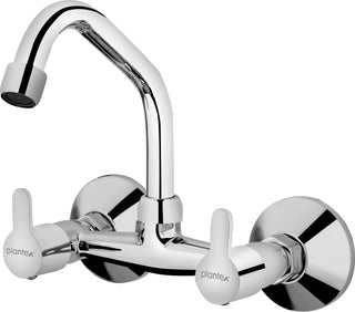 Plantex Pure Brass FLO-814 Kitchen Sink Mixer with (High Arch 360 Degree)/Basin Double Handle Hot & Cold Water Tap for Bathroom with Brass Wall Flange & Teflon Tape (Mirror-Chrome Finish)
