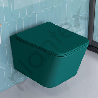 Plantex Imported Italica Commode for Toilet/Rimless Ceramic Wall Hung Western Toilet/Washdown Flush Bathroom Commode with Toilet Seat Cover - P Trap Outlet - (Aqua Green, Matt)