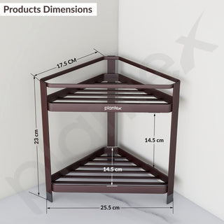 Plantex Bathroom Organiser Stand/Carbon Steel Bathroom Corner Shelf/2 Tier Corner Freestanding Shelf/Multipurpose Rack for Home - Pack of 1 (Brown)