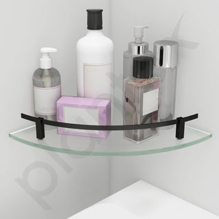 Plantex Premium Frosted Glass Corner/Shelf for Bathroom/Wall Shelf/Storage Shelf - (12x12 in,Black-Pack of 1)