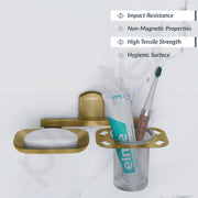 Plantex 304 Grade Stainless Steel 2in1 Soap Dish with Tumbler Holder/Soap Stand/Tooth Brush Holder/Bathroom Accessories - Parv (Brass Antique)