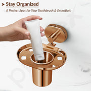Plantex J4 Stainless Steel Toothbrush Holder for Bathroom/Toothbrush Stand for Bathroom/Tumbler Holder/Bathroom Accessories (PVD Rose Gold Finish) Onix
