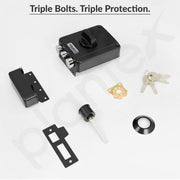Plantex Brass Tri-Bolt Lock For Main Door/Heavy Duty Door Lock With 4 Keys/Suitable On Single Door For Home/Office/Hotel - Pack Of 1 (Z-Black)