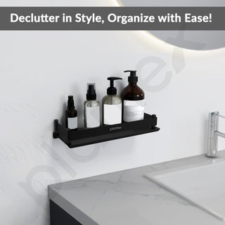 Plantex Stainless Steel Bathroom Shelf/Rack/Bathroom Organizer with Drill/Kitchen Storage Shelf/Wall Mounted Washroom Accessories (Matt Black - 12x5 inches)