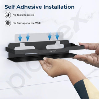 Plantex Stainless Steel Shelf for Bathroom Wall/Self Adhesive Bathroom Shelf/Bathroom Organiser Without Drill- Pack of 2 (Black 12x4 Inch)