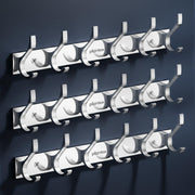 Plantex Aluminum Hook Rail with 6 Hooks for Bathroom/Kitchen- Door Hanger for Clothes/Towel - Pack of 3 (6 Hooks, Chrome)