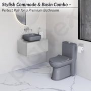 Plantex Ceramic One-Piece Commode for Toilet with Tabletop Wash Basin for Bathroom/Rimless Western Toilet/Bathroom Wash Basin/S Trap Commode - Smoke