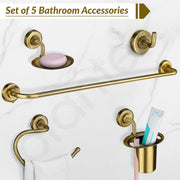 Plantex 304 Grade Stainless Steel Bathroom Accessories Set of 5 - Towel Rod/Hand Napkin Hanger for Wash Basin/Soap Case/Toothbrush Holder/Robe Hook - Daizy (Brass Antique)