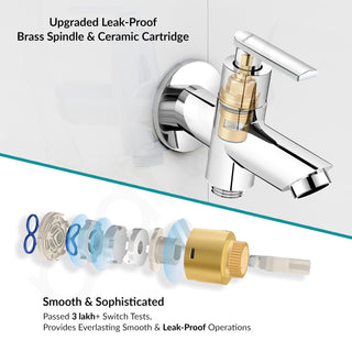 Plantex Pure Brass 2 in 1 Tap for Washing Machine with Water Saving Techonlogy Tap/Quarter Turn Water Tap with Brass Wall Flange & Teflon Tape-7 Year Warranty -(BAL-507-Chrome)