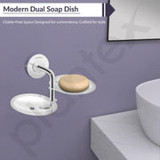 Plantex 304 Grade Stainless Steel Double Soap Holder for Bathroom/Soap Stand for Bathroom Wall/Soap Dish/Bathroom Accessories - Daizy (Chrome)