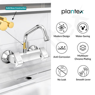 Plantex Pure Brass Sink Mixer Tap for Kitchen Hot & Cold/ 360° Swivel Spout Kitchen Sink Tap with Brass Wall Flange & Teflon Tape -7 Year Warranty