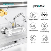 Plantex Pure Brass Sink Mixer Tap for Kitchen Hot & Cold/ 360Ãƒâ€šÃ‚Â° Swivel Spout Kitchen Sink Tap with Brass Wall Flange & Teflon Tape -7 Year Warranty