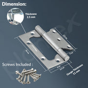 Plantex Stainless Steel Butterfly Hinges for Door/4 Inch x 14 Gauge Hinge/2.5 mm Door Hinge for Home/Office/Hotel/Non-Mortise Hinges - Pack of 12 (Chrome)