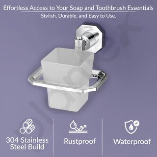 Plantex 304 Grade Stainless Steel Toothbrush Holder and Tumbler Holder for Bathroom and WashBasin Bathroom Accessories - Nipron (Chrome)