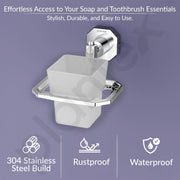 Plantex 304 Grade Stainless Steel Toothbrush Holder and Tumbler Holder for Bathroom and WashBasin Bathroom Accessories - Nipron (Chrome)