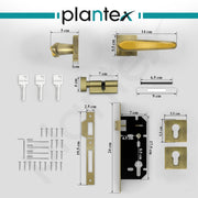 Plantex Main Door Lock/Mortise Lock for Doors - Robust Door Handle for Home with Brass Locks Body & Cylinder (PT-014, Brass Antique & Gold)