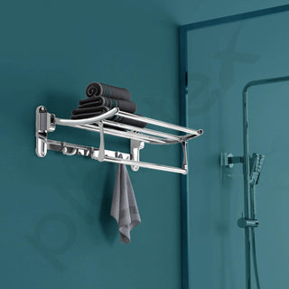 Plantex Towel Hanger for Bathroom/Stainless Steel Folding Towel Holder Stand/Towel Rack for Bathroom (18 Inch-Chrome Finish)