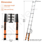Plantex 3.8m (12.5 ft.) Aluminium Telescopic Ladder/13-Step Portable Ladder with Removable Hooks/Foldable Multipurpose Collapsible Ladder for Home & Outdoor Use/2 Year of Warranty By Plantex-(Orange)