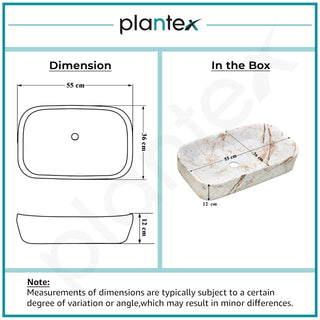 Plantex Tabletop Wash Basin for Bathroom/Designer Ceramic Basin/Rectangle Countertop Wash Basin/Home/Office (22 x 14 x 5 Inch)