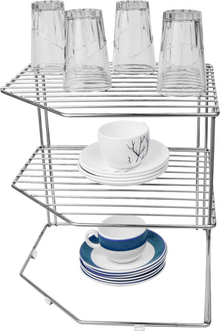 Plantex Stainless Steel Big Size Multipurpose 3-Tier Kitchen Corner Rack/Storage Shelf/Dish Rack/Storage Rack/Corner Stand for Kitchen(Chrome Finish)