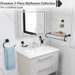 Plantex 304 Grade Stainless Steel Bathroom Accessories Set of 5 - Towel Stand/Napking Holder/Soap Holder/Toothbrush Holder/Robe Hanger - Daizy (Black)