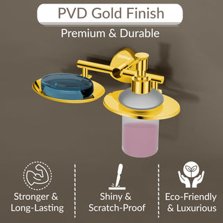 Plantex J4 Stainless Steel Soap Dish with Liquid Dispenser/Soap Stand for Bathroom Wall Mount/Shampoo Dispenser/Bathroom Accessories (PVD Gold Finish) Angel