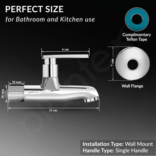 Plantex Bib Cock Water Tap for Bathroom with Water Saving Aerator/Wall Mount Tap for Wash Basin with Teflon Tape & Wall Flange, Chrome (3502, Chrome)