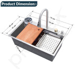 Plantex Kitchen Sink for Home/304 Grade Stainless Steel Waterfall Kitchen Sink with Anti-Scratch Design/Sink with Pull-Down Faucet - (30x18x10 Inch, Matt)