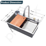 Plantex Kitchen Sink for Home/304 Grade Stainless Steel Waterfall Kitchen Sink with Anti-Scratch Design/Sink with Pull-Down Faucet - (30x18x10 Inch, Matt)