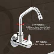 Plantex Pure Brass Kitchen Sink Tap with 360Ã‚Â° Extended Swivel Spout/Basin Tap with Water Saving Aerator/Sink Tap for Kitchen Basin with Brass Wall Flange-7 Year Warranty (FLO-810- Chrome)