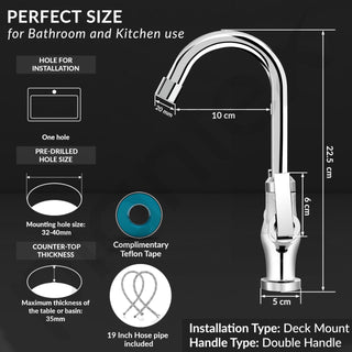 Plantex Pure Brass Wash Basin Tap/Hot & Cold with 360° Swivel Spout/Water Tap/Basin Tap for Home with 7 Year Warranty-(COL-1009-Chrome)