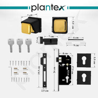 Plantex Stainless Steel Main Door Knob Mortise Lock Handle/Heavy Duty Door Lock/Handle Set for Home/Office/Door Accessories (Gold & Black)