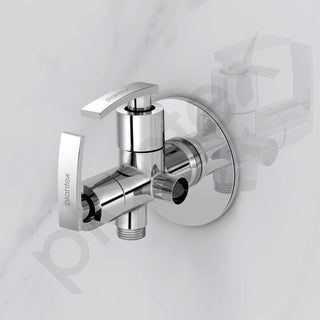 Plantex Pure Brass Angle Valve 2 in 1 with Teflon Tape Brass Wall Flange/Angle Cocke for Bathroom -(COL-1008-Chrome Finish)