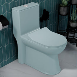 Plantex Platinum Ceramic One Piece Western Toilet /Rimless Washdown Commode for Toilet/Commode With Soft Close Toilet Seat - S Trap Outlet (Ocean)