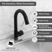 Plantex Swan Neck for Bathroom with Brass Spindle/Pillar Cock Water Tap/Table Top Basin Tap with Teflon Tape - Pack of 1 (Black)
