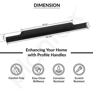 Plantex Profile Handle for Kitchen Cabinet/24 Inch Alluminium Drawer Profile Handle/Wardrobe Pull Handle for Home/Office/Hotel - Pack of 3 (Black)