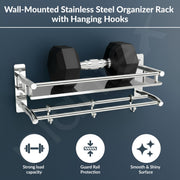 Plantex Premium Stainless Steel Bathroom Shelf/Multipurpose Rack with Towel Hooks & Hanger/Rod/Bathroom Organiser with Drill/Bathroom Stand-(2-Tier,Chrome)