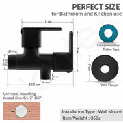 Plantex Angle Valve 2 in 1 with Brass Spindle/Two Way Angle Cock Tap with Wall Flange & Teflon Tape/Angle Valve for Bathroom- Pack of 1 (Saga, Black)