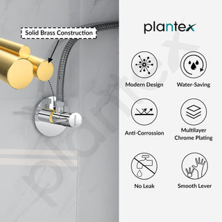 Plantex Pure Brass Angle Valve for Bathroom with Brass Wall Flange and Teflon Tape/Angular Stop Cock for Health Faucet and Wash basin- [ICO-905-Mirror Chrome]
